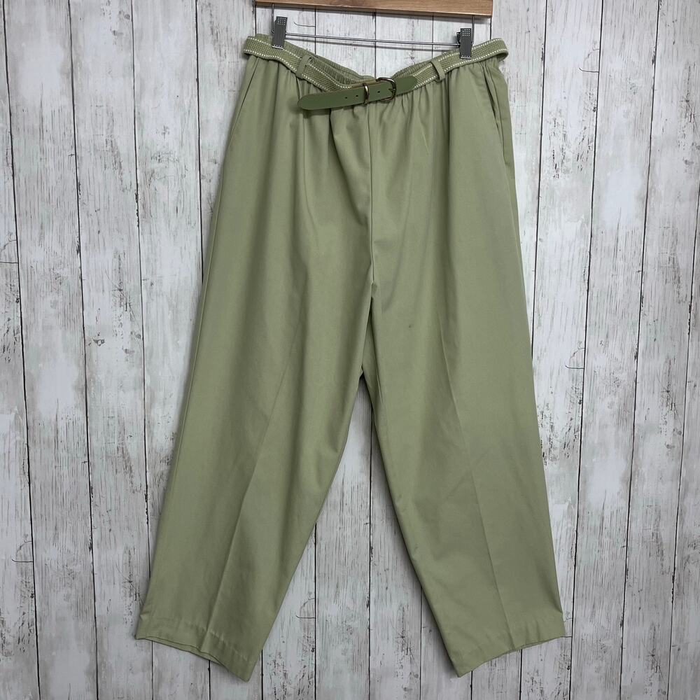 Alfred Dunner Green Elastic High Waist Pull On Belted Straight Leg Trousers 18W